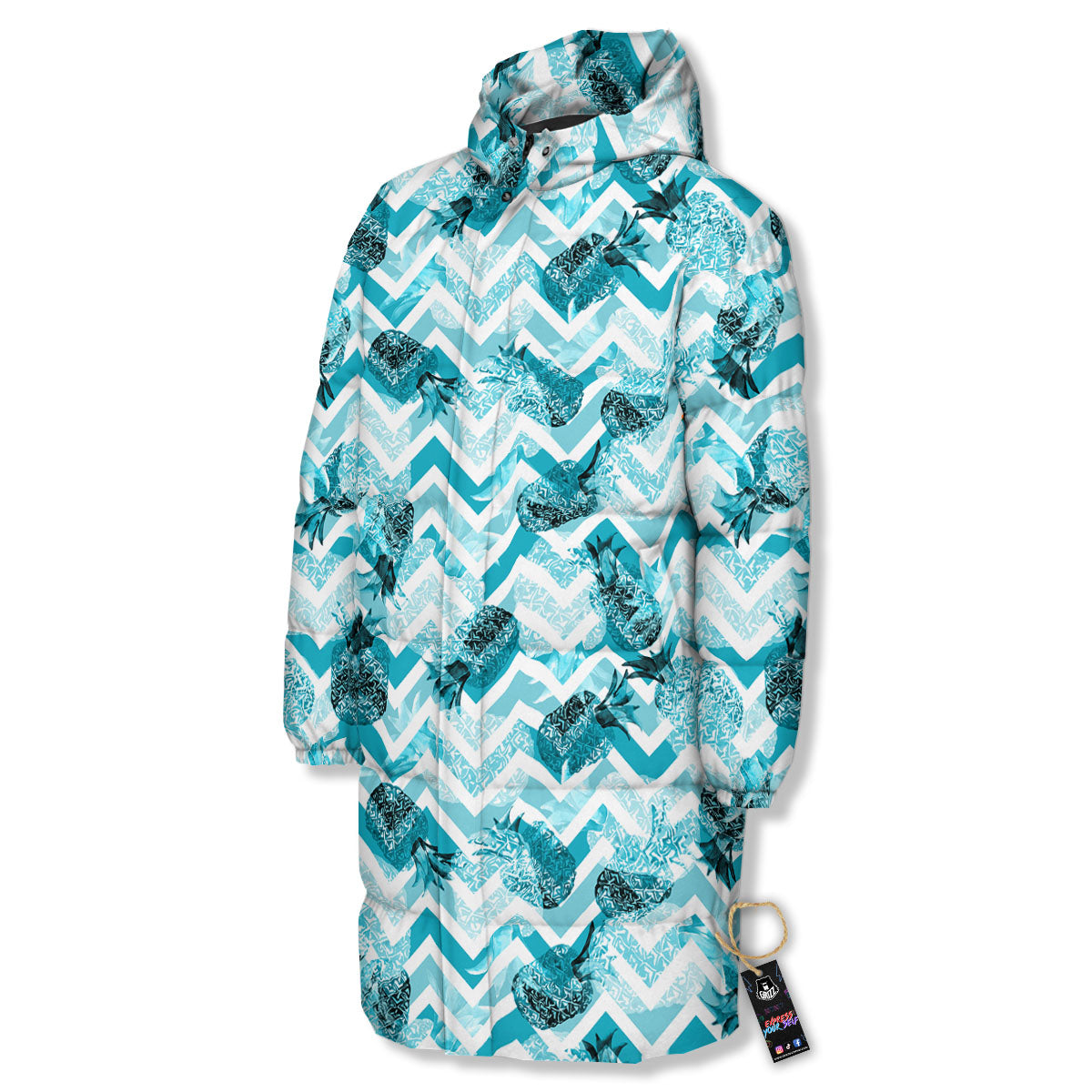 Zig Zag Pastel Pineapple Print Pattern Long Down Jacket-grizzshop