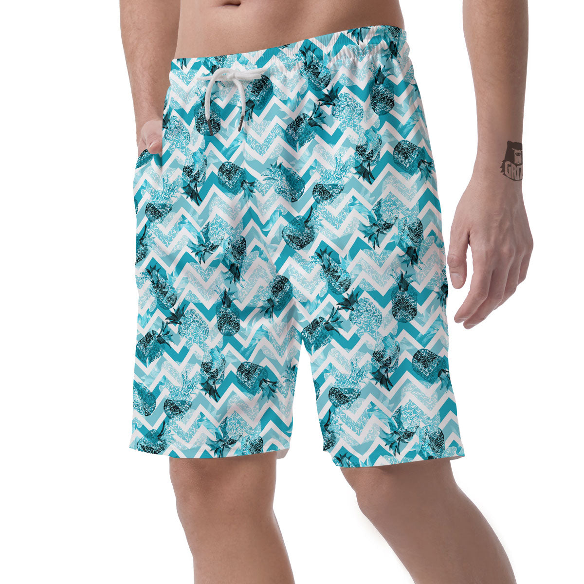 Zig Zag Pastel Pineapple Print Pattern Men's Shorts-grizzshop