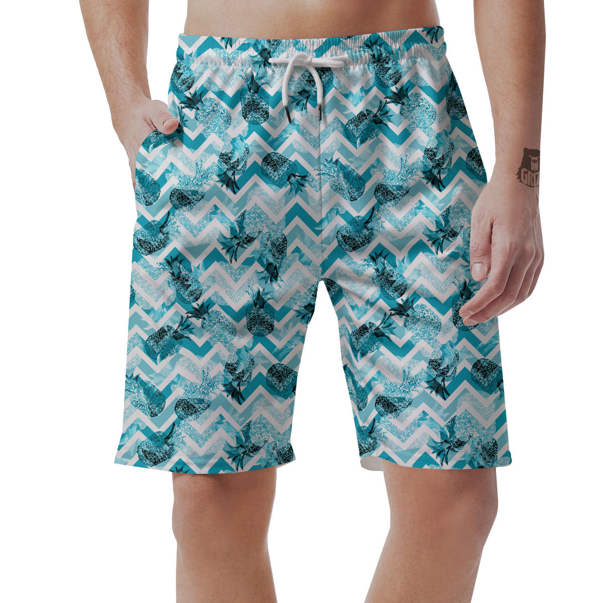 Zig Zag Pastel Pineapple Print Pattern Men's Shorts-grizzshop