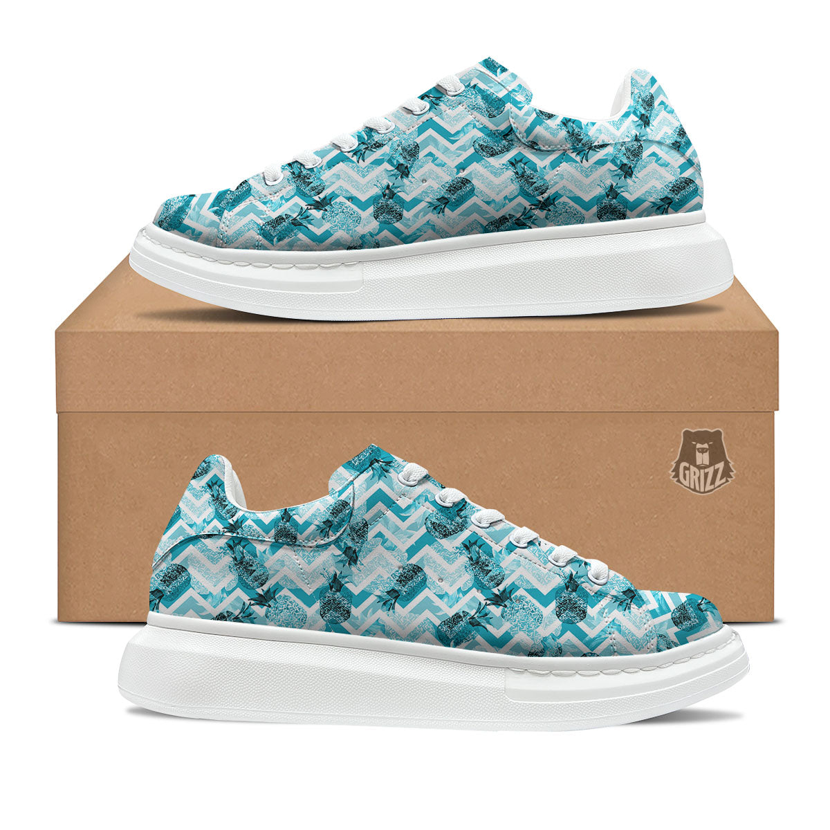 Zig Zag Pastel Pineapple Print Pattern Platform Shoes-grizzshop