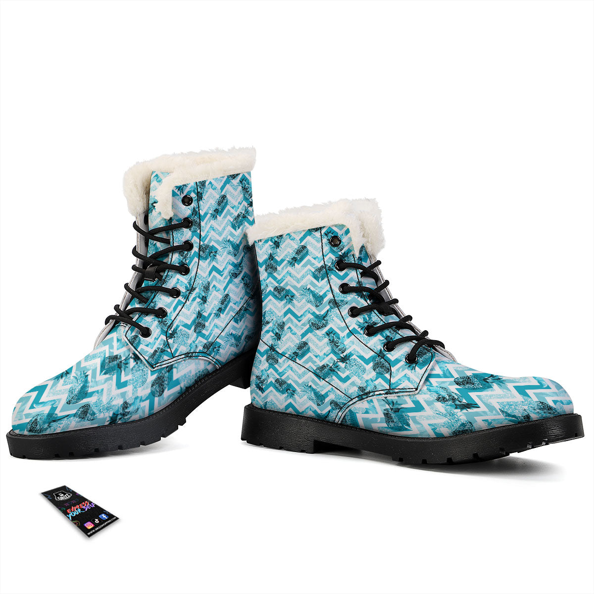 Zig Zag Pastel Pineapple Print Pattern Winter Boots-grizzshop