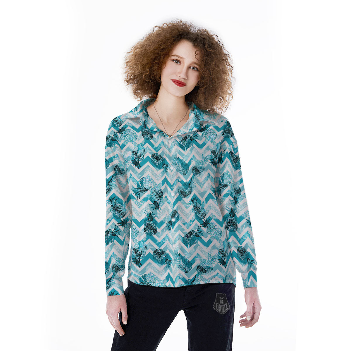 Zig Zag Pastel Pineapple Print Pattern Women's Long Sleeve Shirts-grizzshop