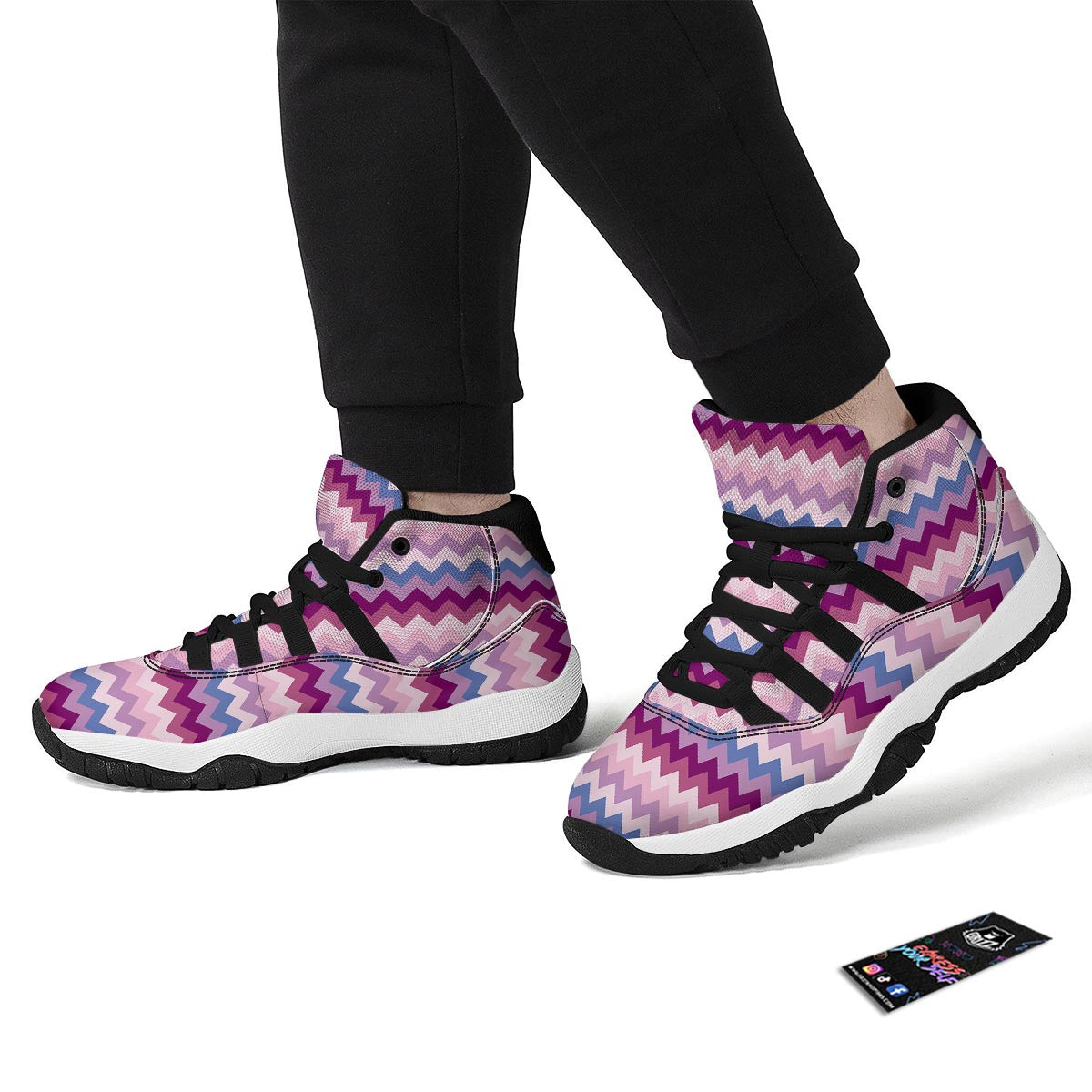 Zig Zag Pattern Print Black Bball Shoes-grizzshop