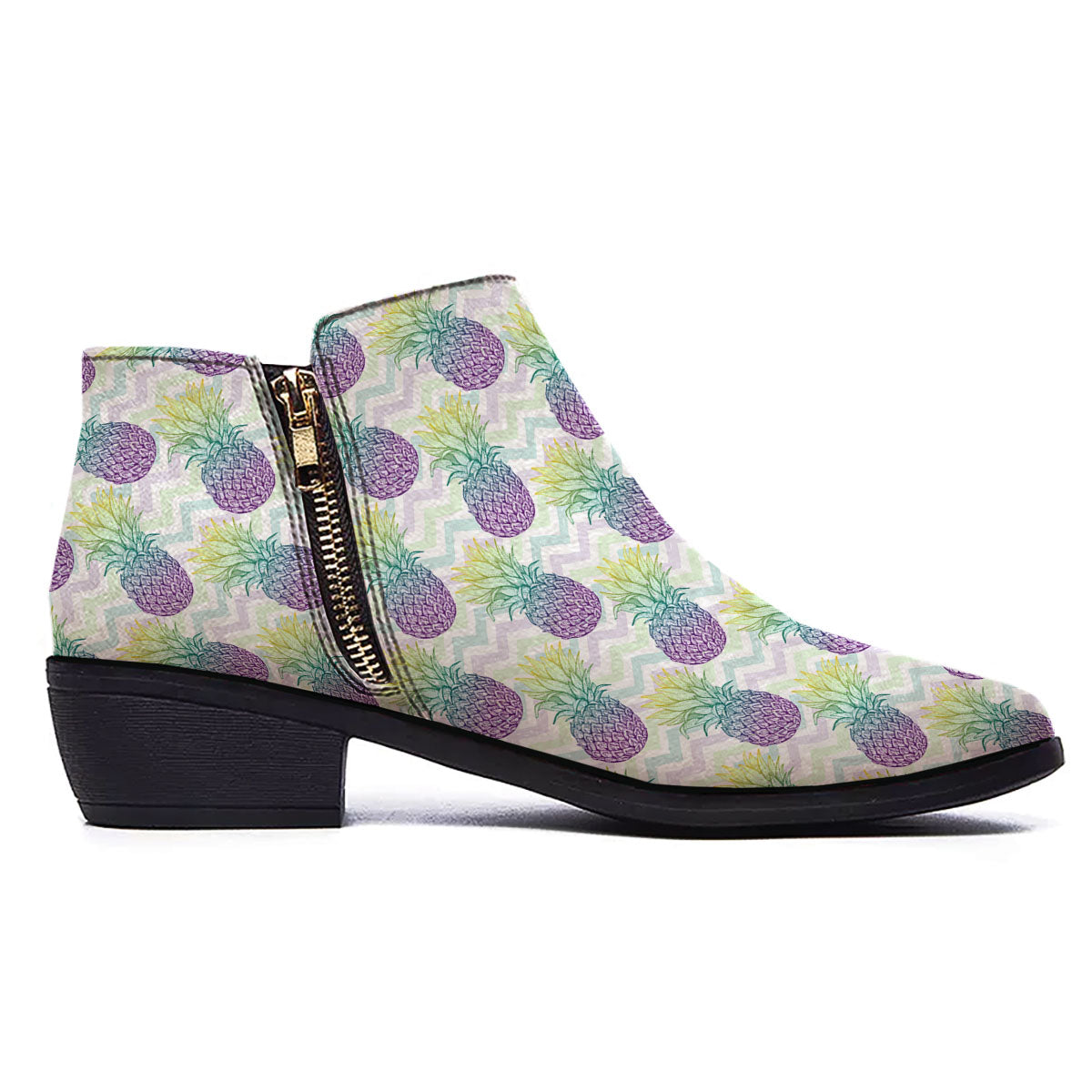 Zig Zag Pineapple Bright Print Pattern Ankle Boots-grizzshop