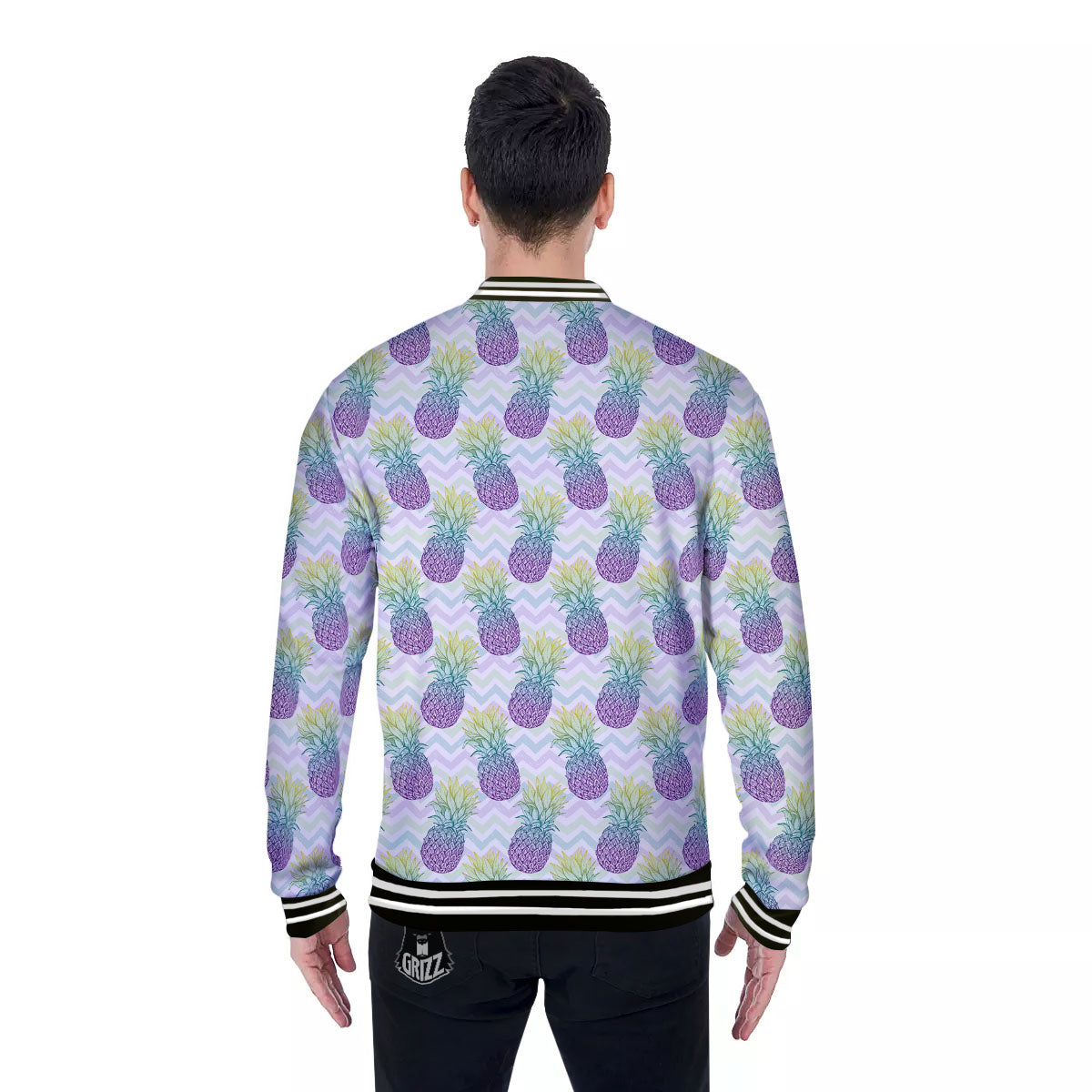 Zig Zag Pineapple Bright Print Pattern Baseball Jacket-grizzshop