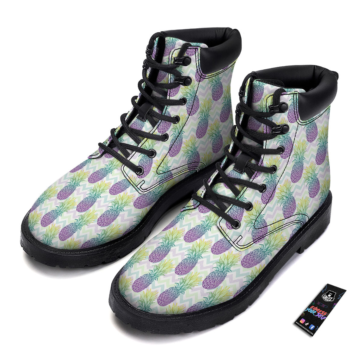 Zig Zag Pineapple Bright Print Pattern Boots-grizzshop