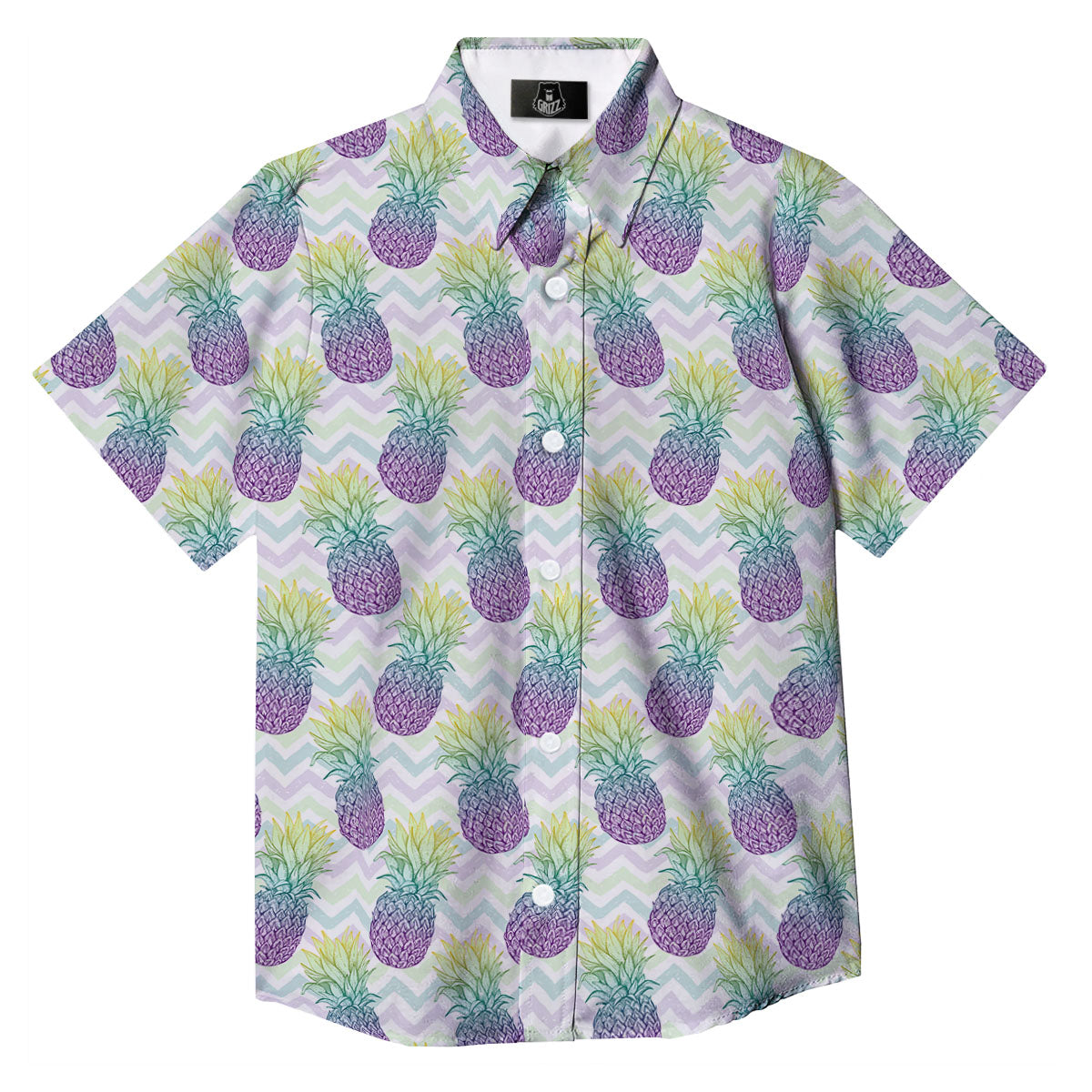 Zig Zag Pineapple Bright Print Pattern Button Up Shirt-grizzshop