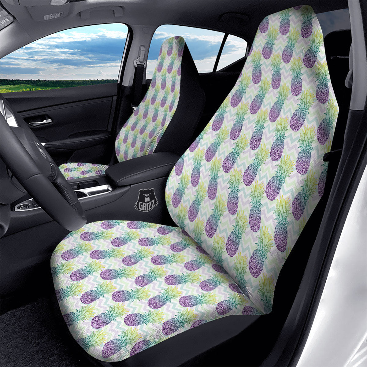 Zig Zag Pineapple Bright Print Pattern Car Seat Covers-grizzshop