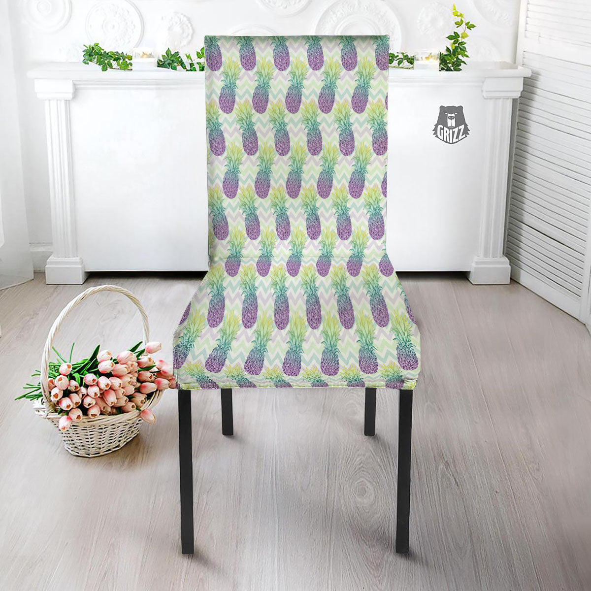 Zig Zag Pineapple Bright Print Pattern Dining Chair Slipcover-grizzshop