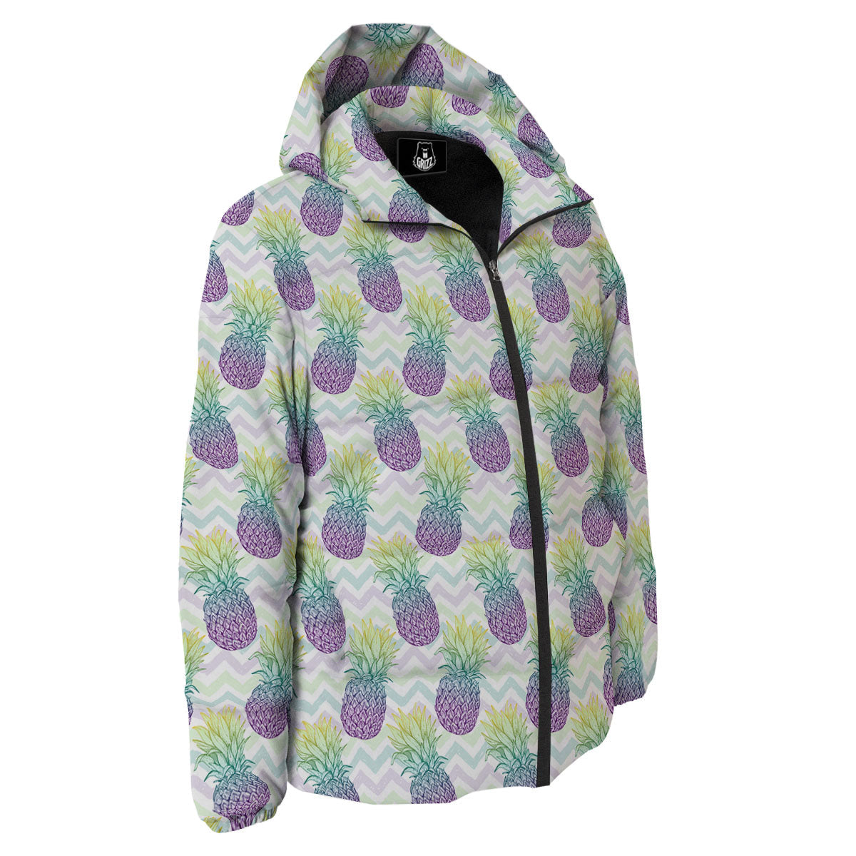 Zig Zag Pineapple Bright Print Pattern Down Jacket-grizzshop