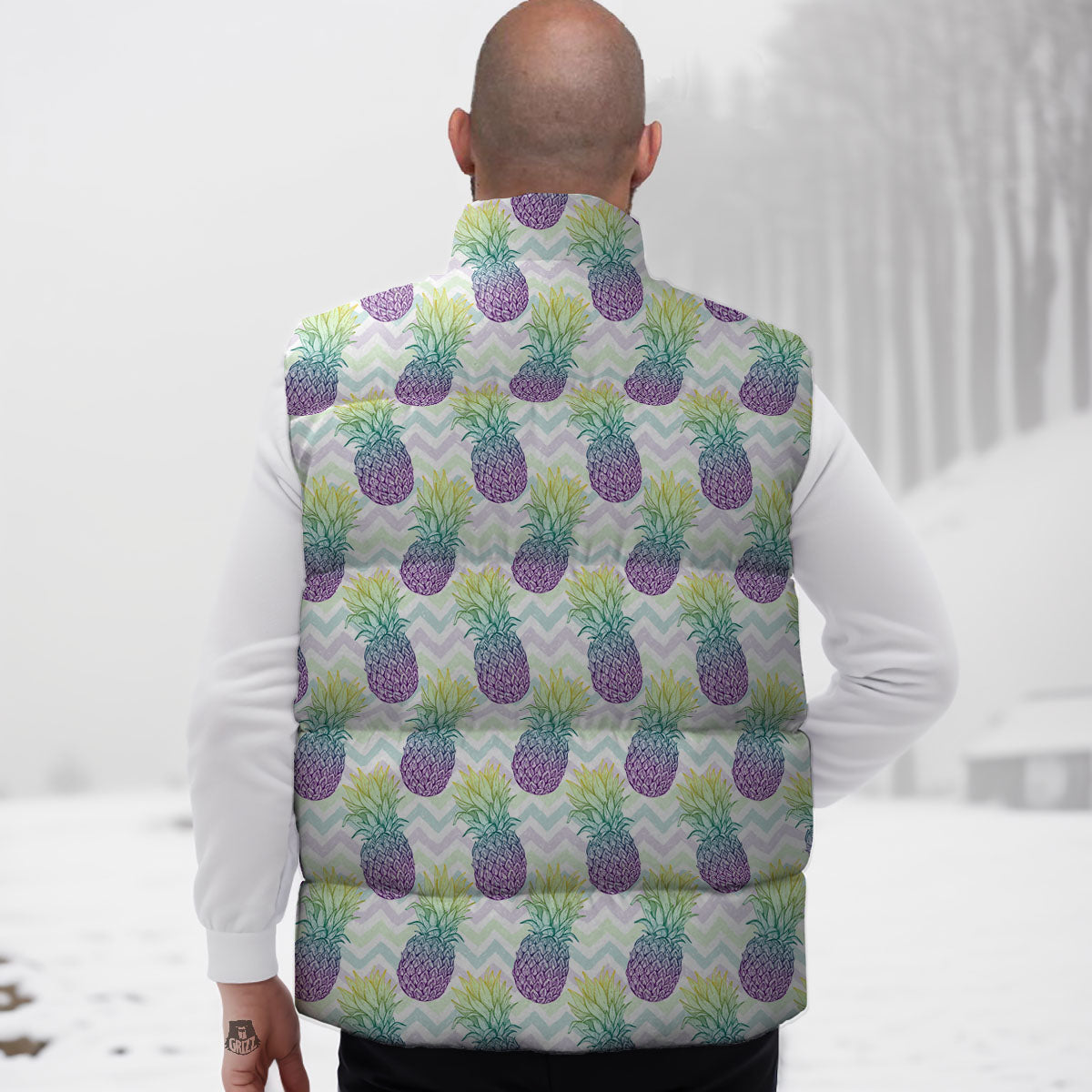 Zig Zag Pineapple Bright Print Pattern Down Vest-grizzshop