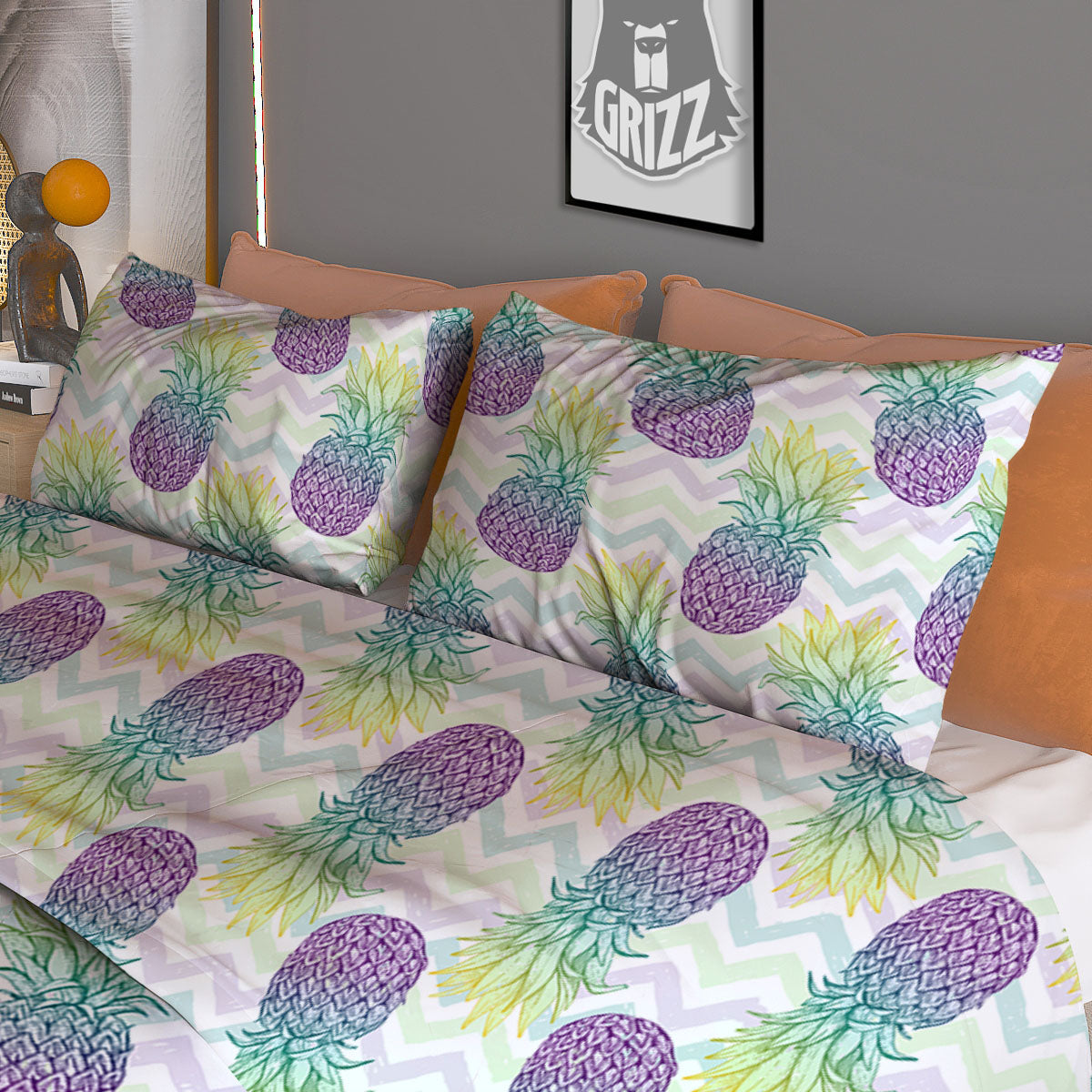 Zig Zag Pineapple Bright Print Pattern Duvet Cover Bedding Set