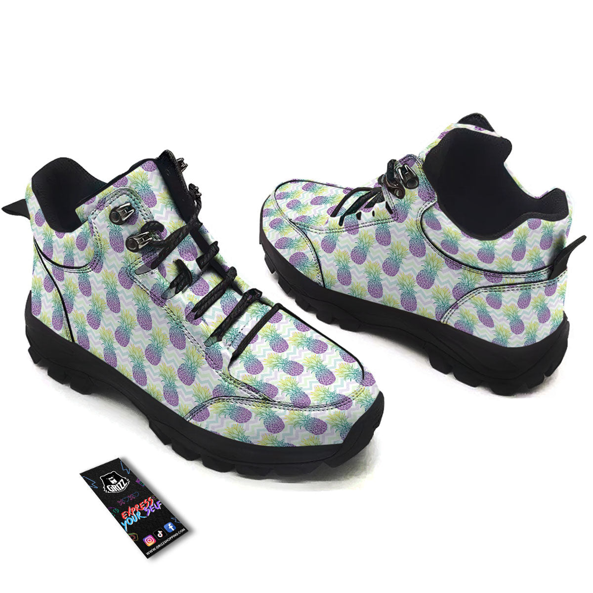 Zig Zag Pineapple Bright Print Pattern Hiking Shoes-grizzshop
