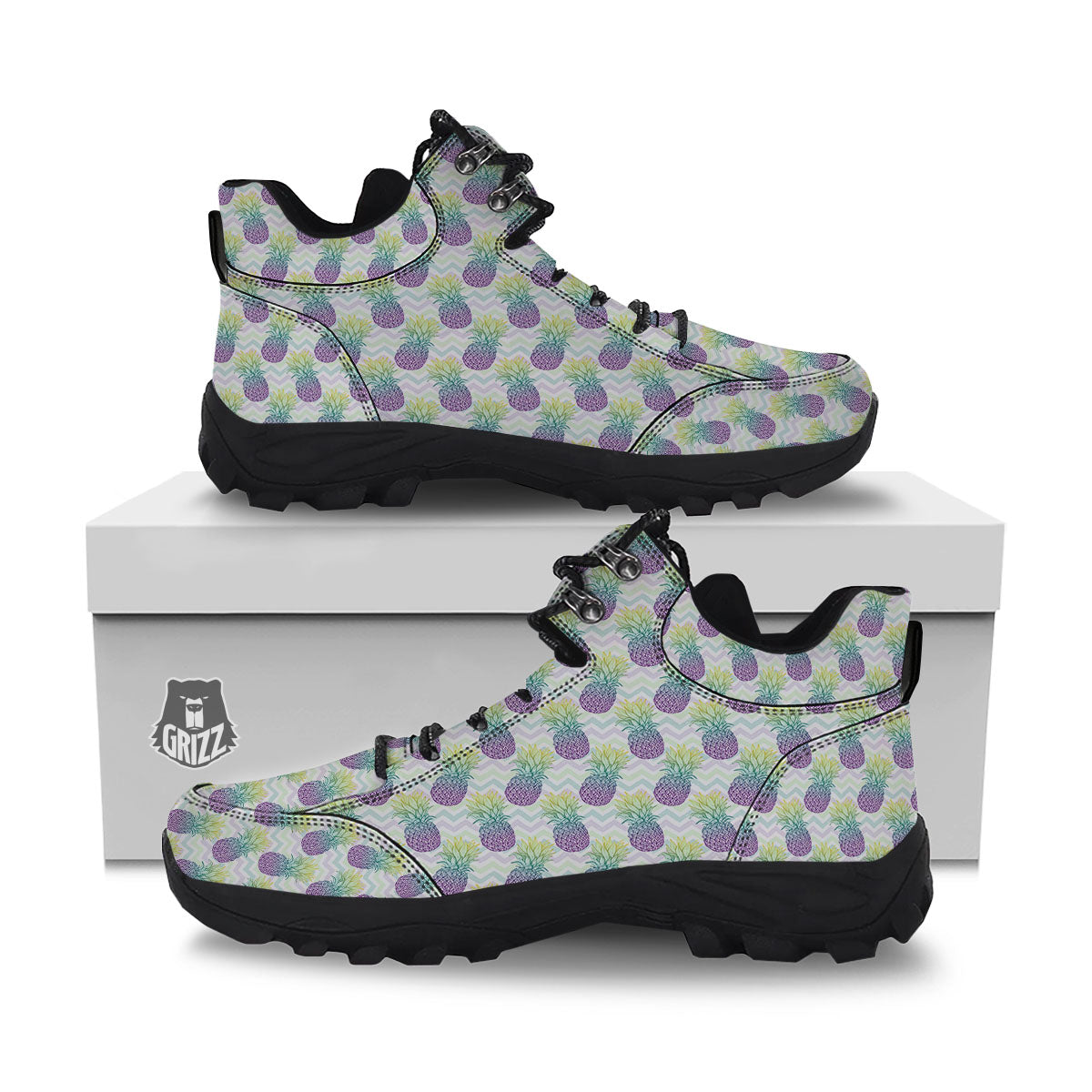 Zig Zag Pineapple Bright Print Pattern Hiking Shoes-grizzshop
