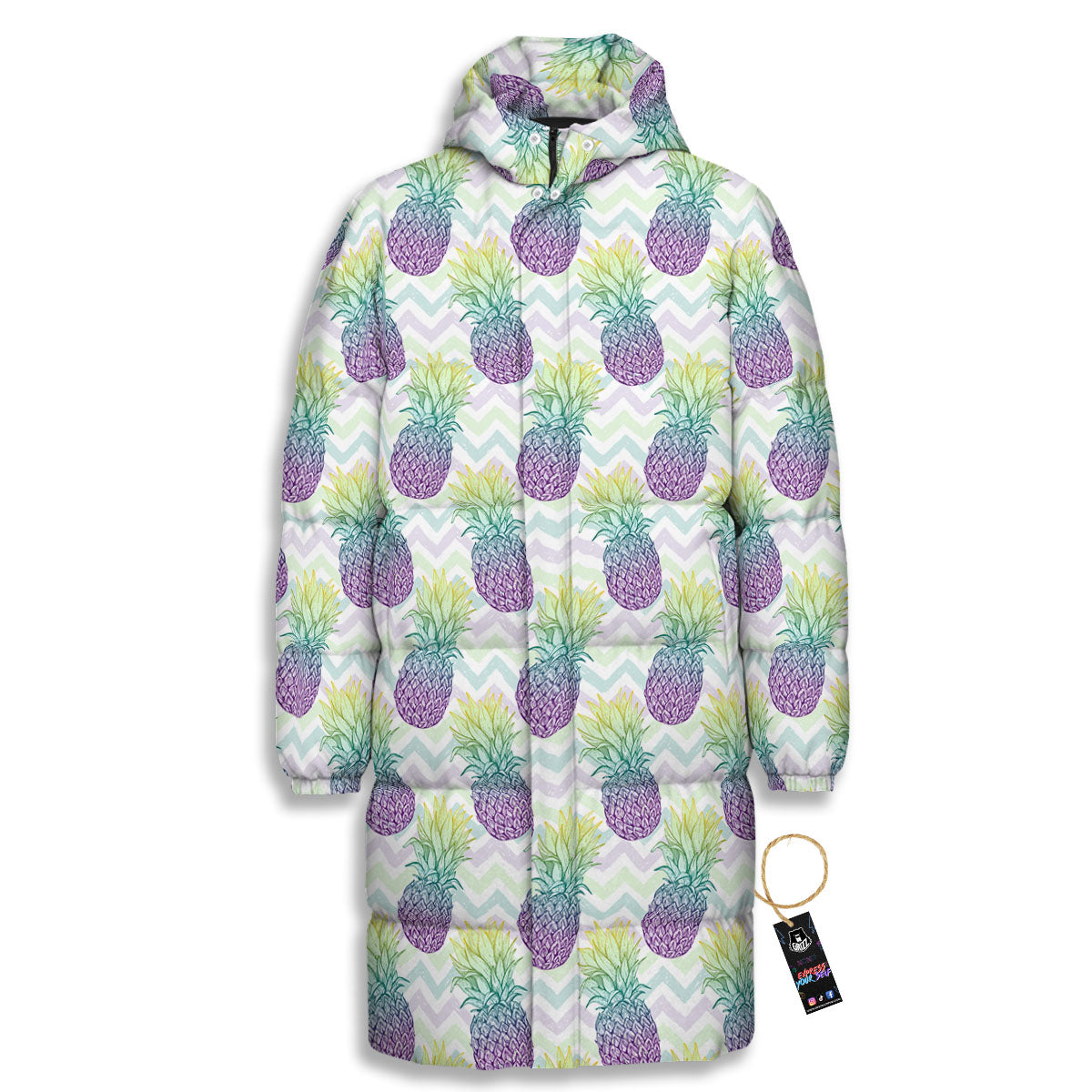 Zig Zag Pineapple Bright Print Pattern Long Down Jacket-grizzshop