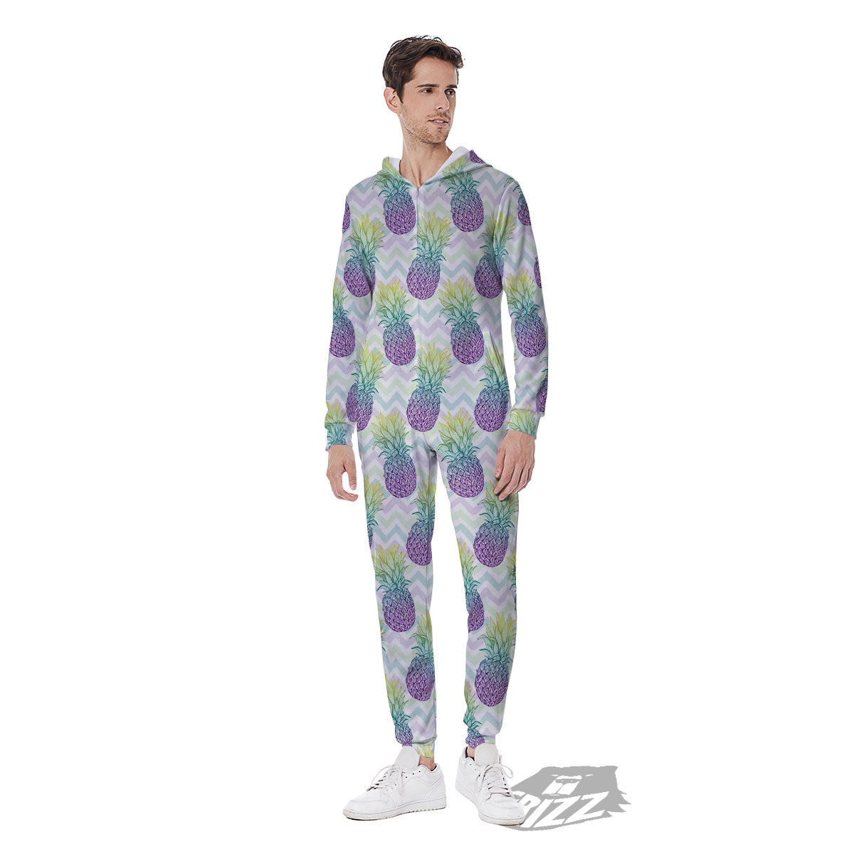 Zig Zag Pineapple Bright Print Pattern Men's Jumpsuit-grizzshop