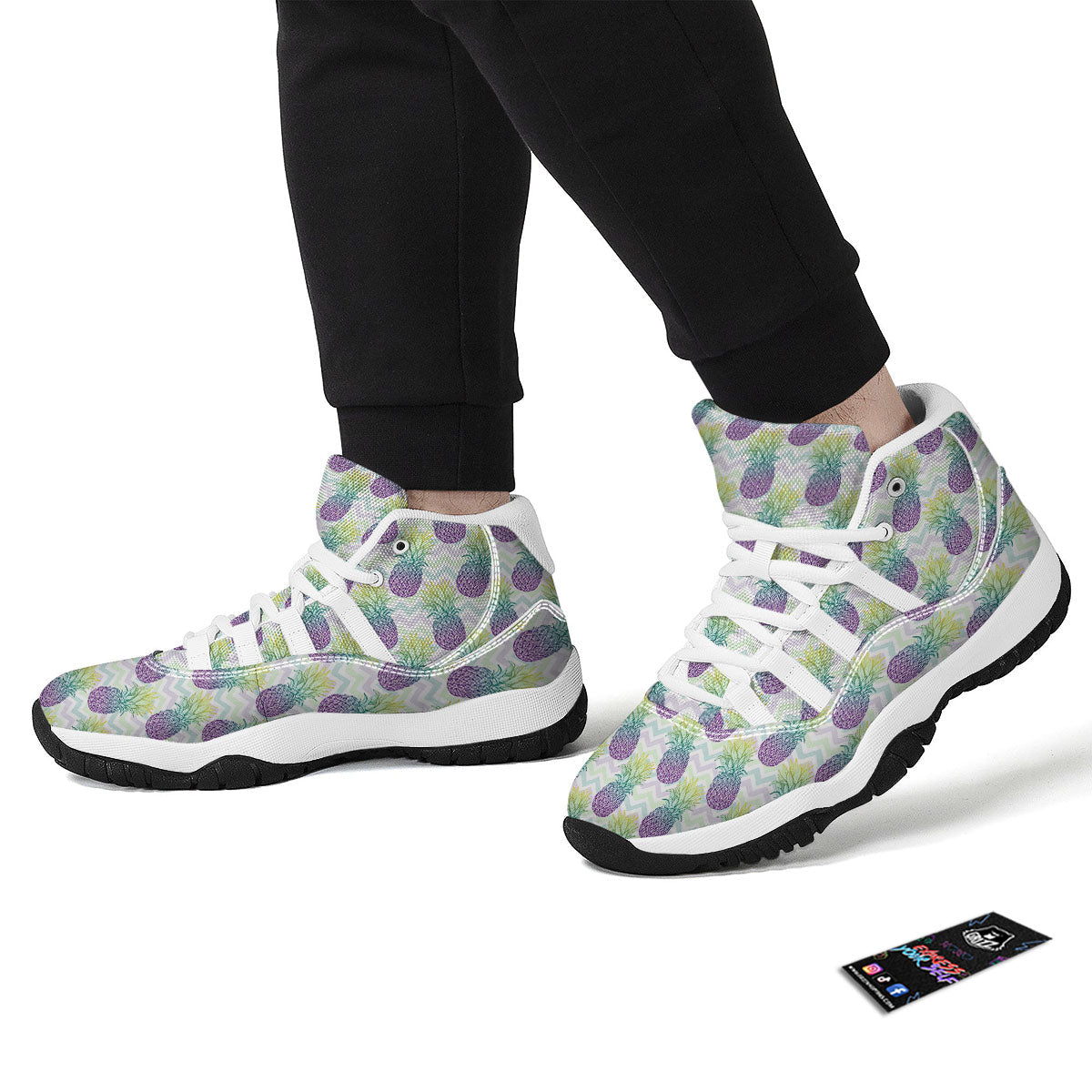 Zig Zag Pineapple Bright Print Pattern White Bball Shoes-grizzshop
