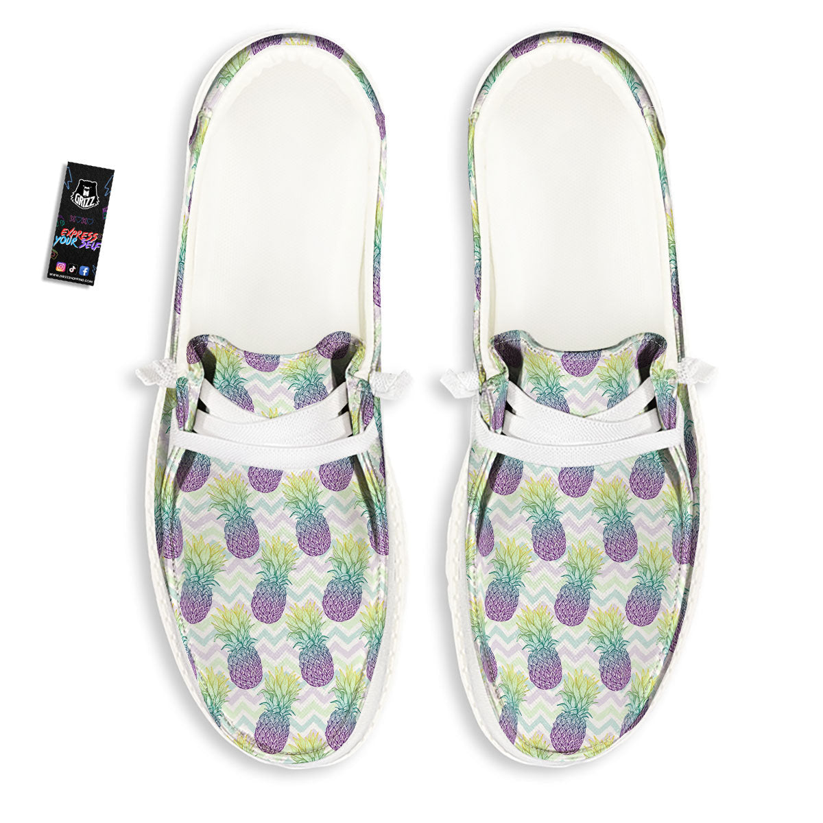 Zig Zag Pineapple Bright Print Pattern White Loafers-grizzshop