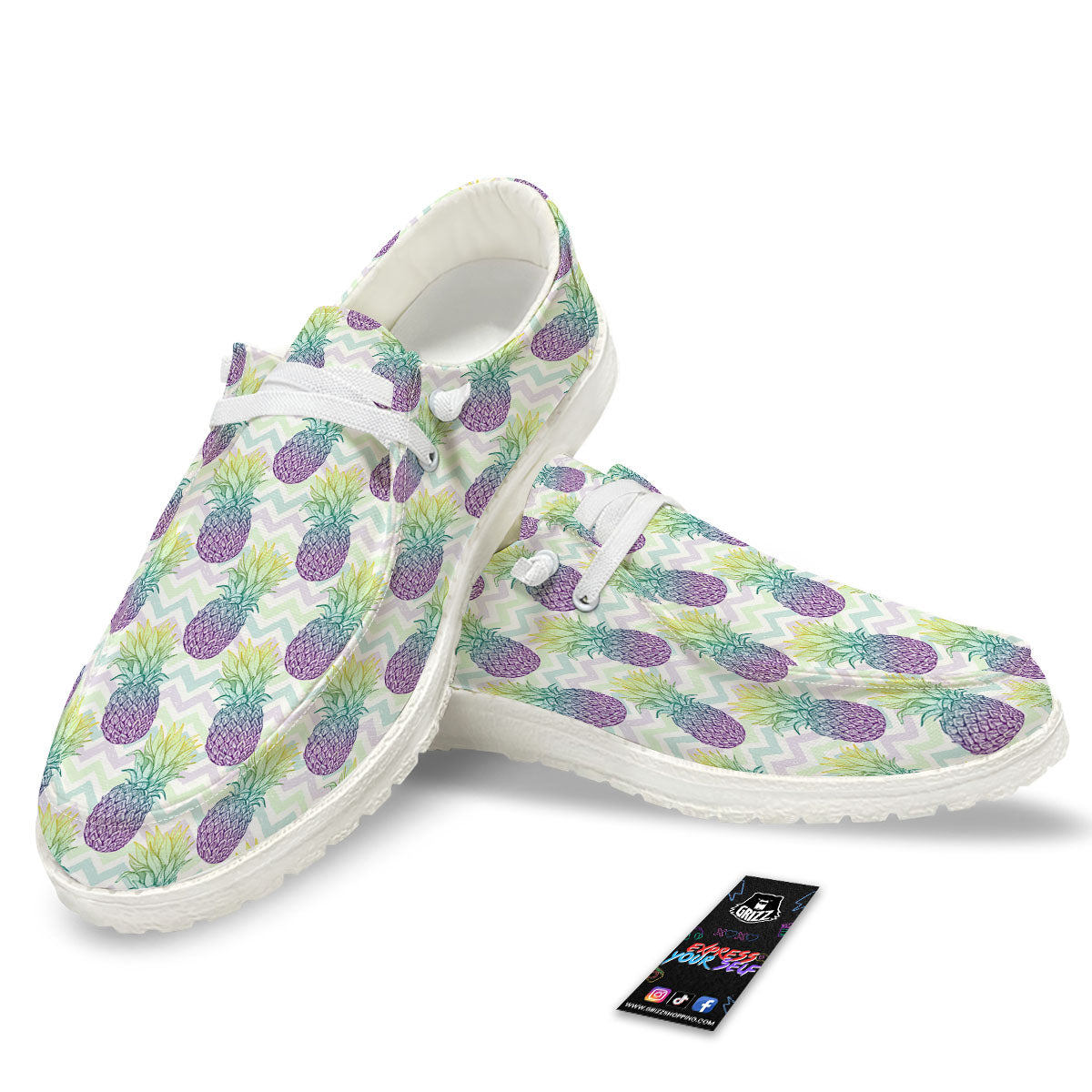 Zig Zag Pineapple Bright Print Pattern White Loafers-grizzshop