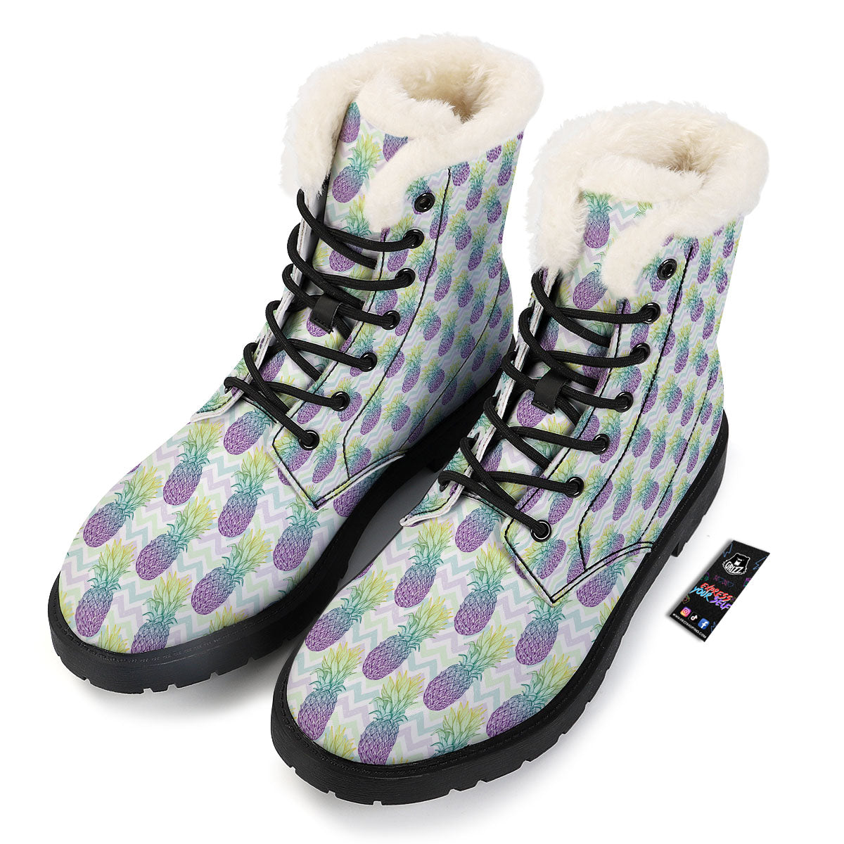 Zig Zag Pineapple Bright Print Pattern Winter Boots-grizzshop