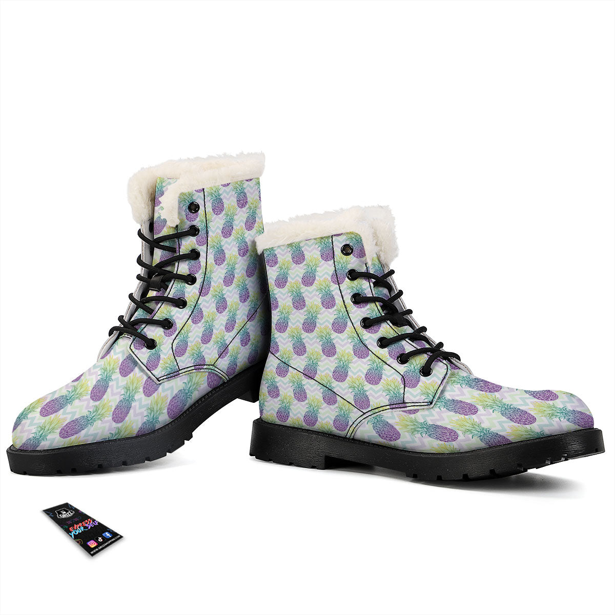 Zig Zag Pineapple Bright Print Pattern Winter Boots-grizzshop
