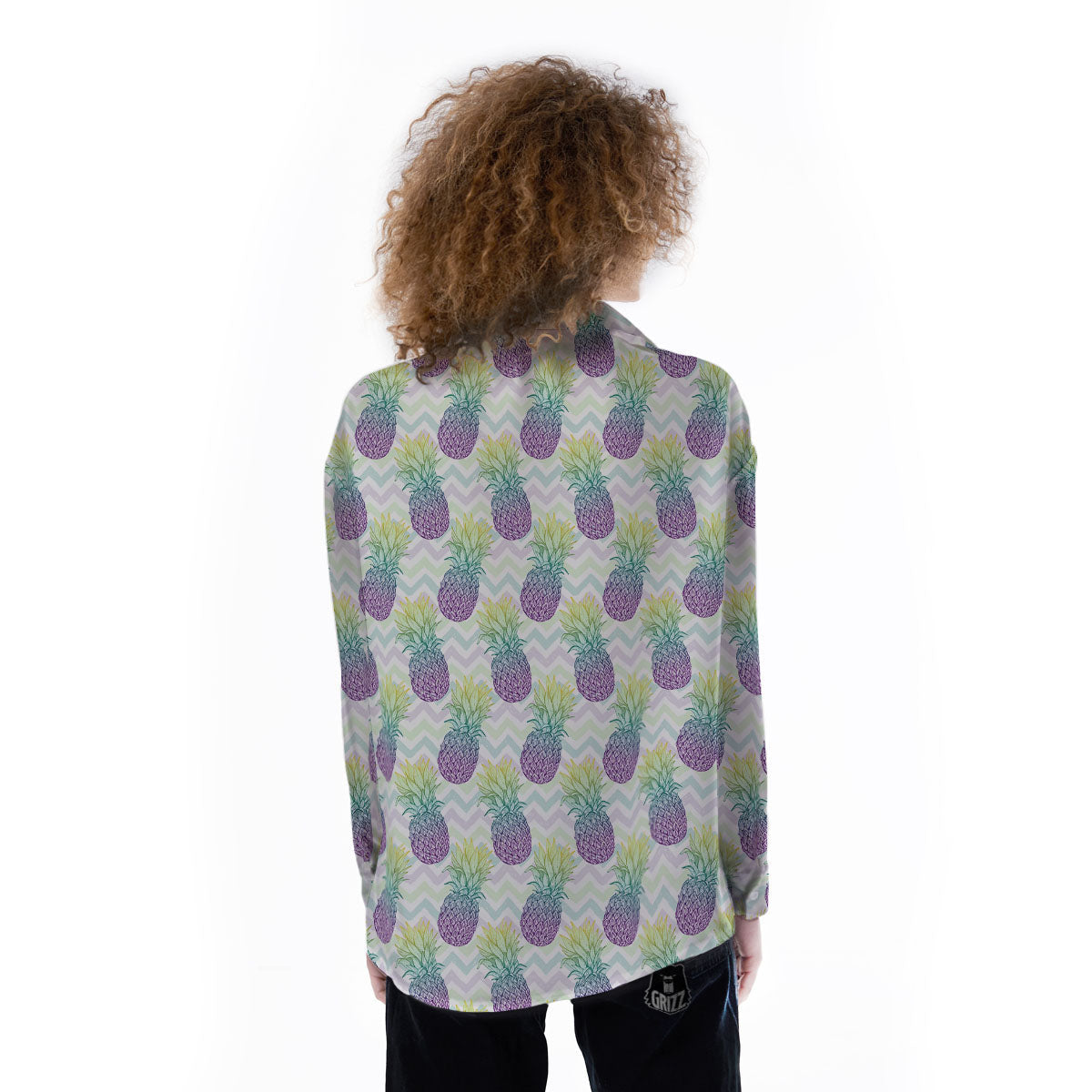 Zig Zag Pineapple Bright Print Pattern Women's Long Sleeve Shirts-grizzshop