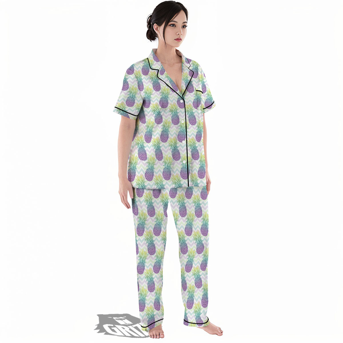 Zig Zag Pineapple Bright Print Pattern Women's Pajamas Set-grizzshop