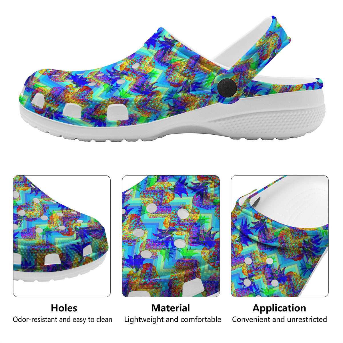 Zig Zag Pineapple Neon EDM Print Pattern Clog-grizzshop