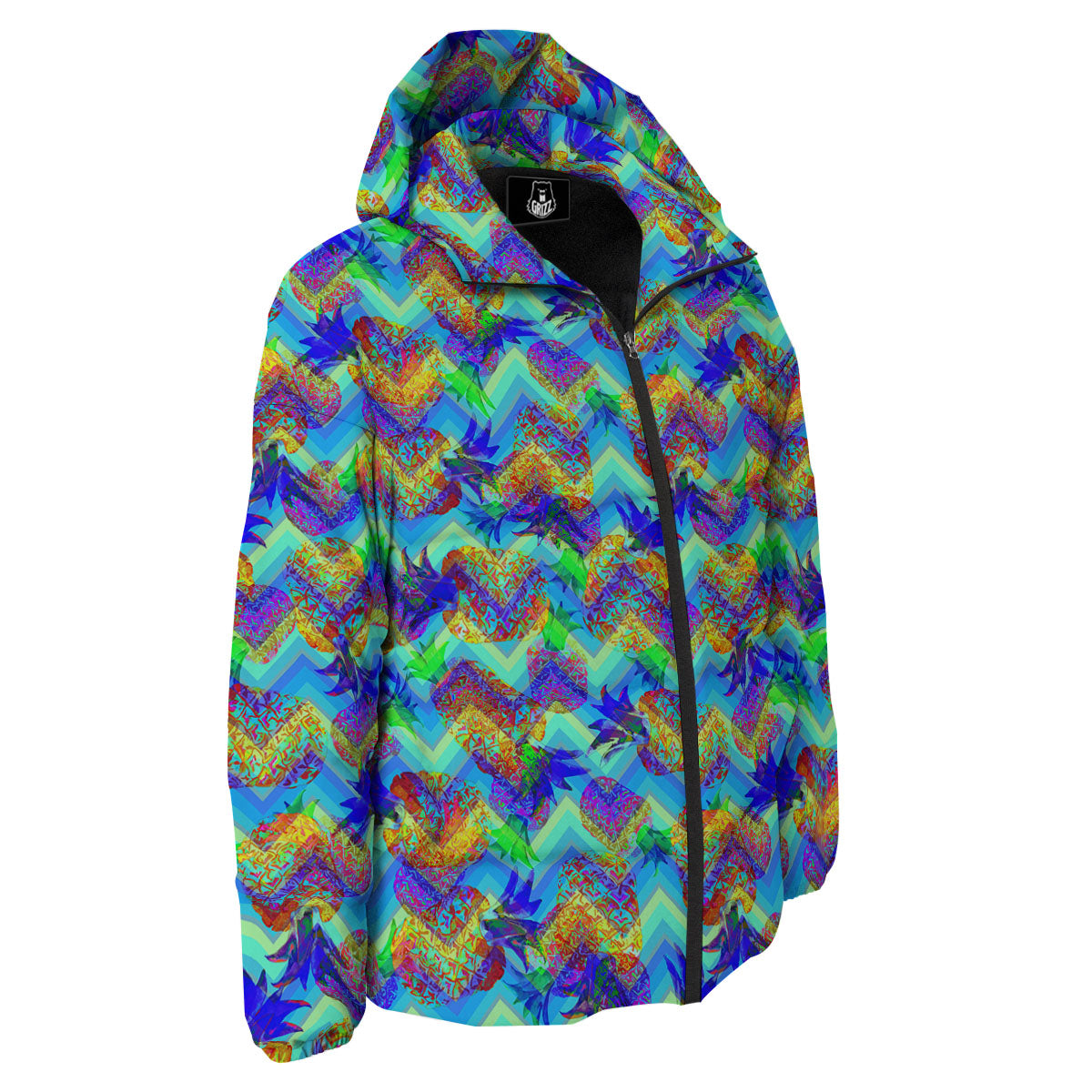Zig Zag Pineapple Neon EDM Print Pattern Down Jacket-grizzshop