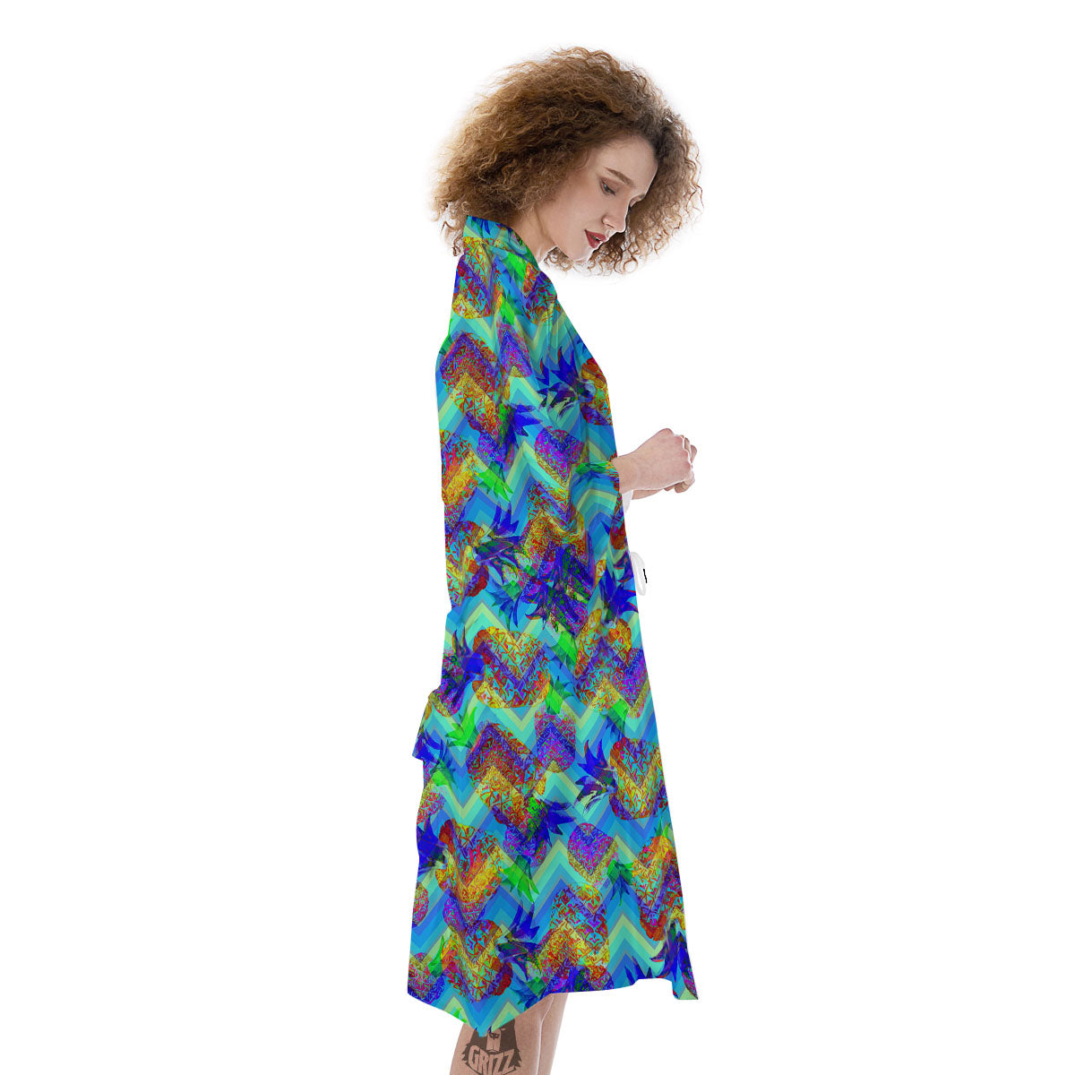 Zig Zag Pineapple Neon EDM Print Pattern Kimono-grizzshop