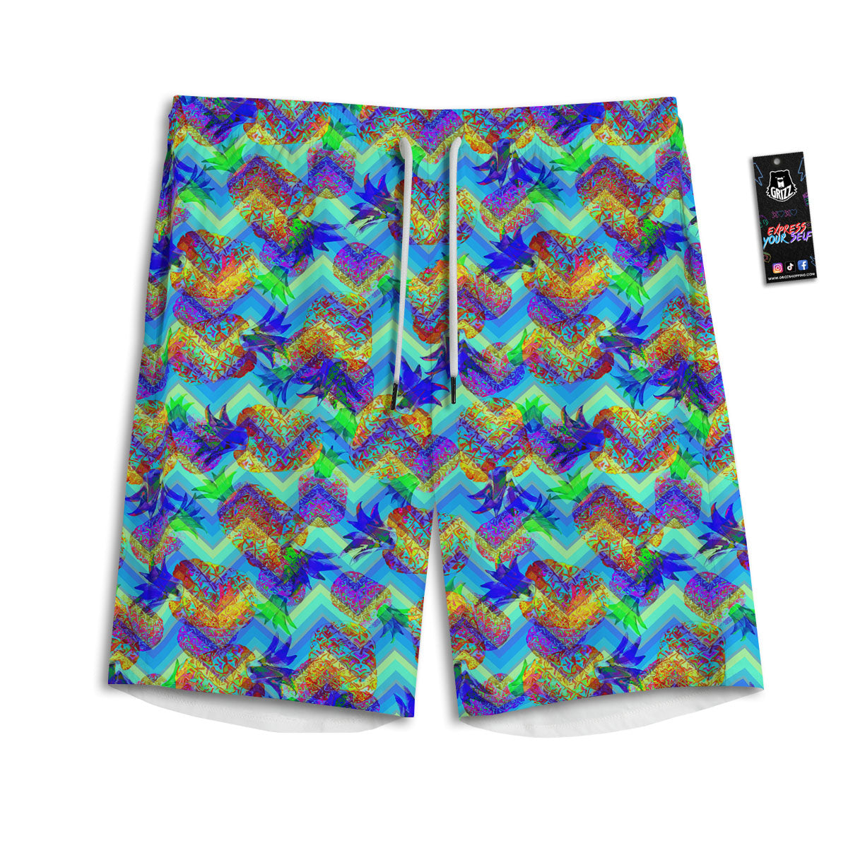 Zig Zag Pineapple Neon EDM Print Pattern Men's Athletic Shorts