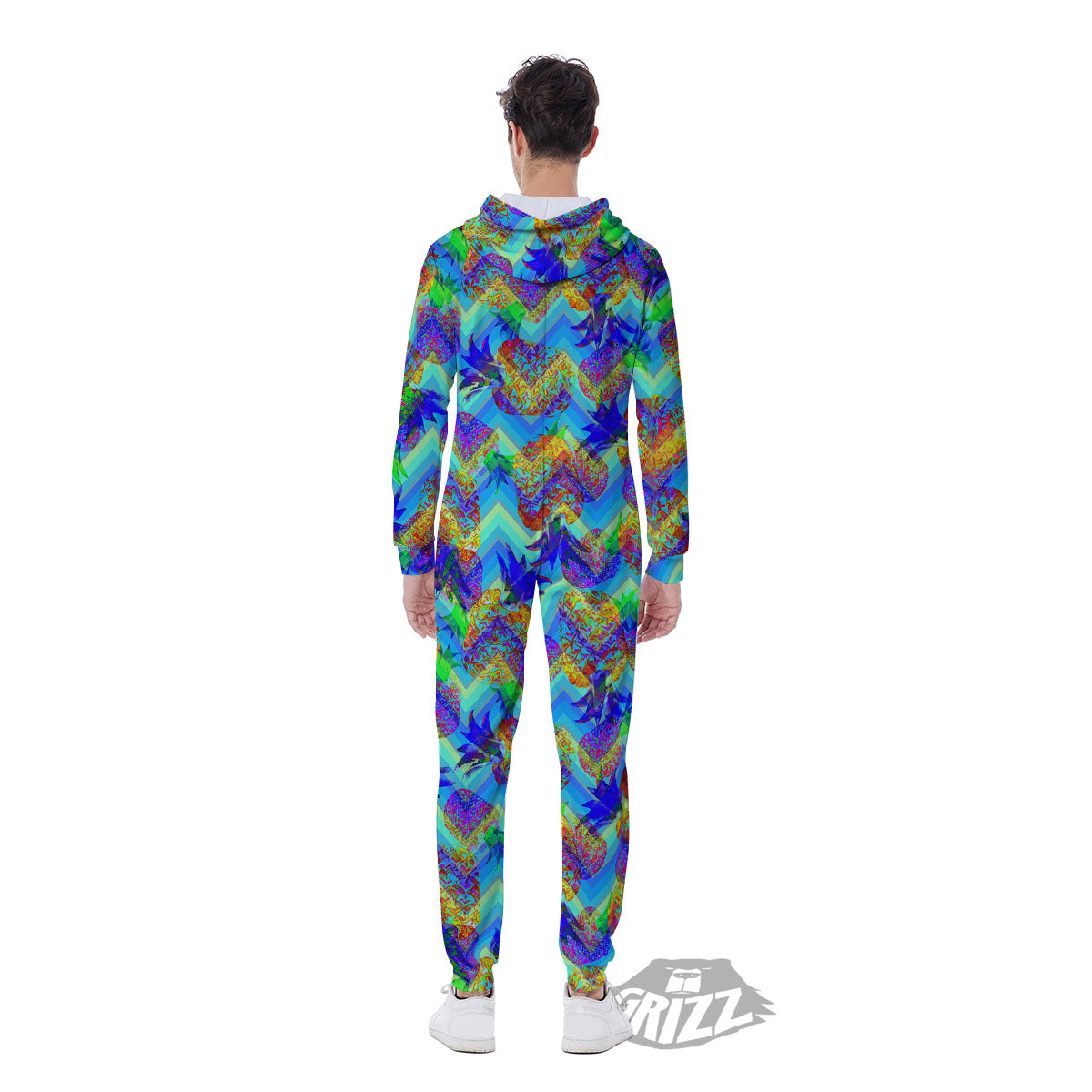 Zig Zag Pineapple Neon EDM Print Pattern Men's Jumpsuit-grizzshop