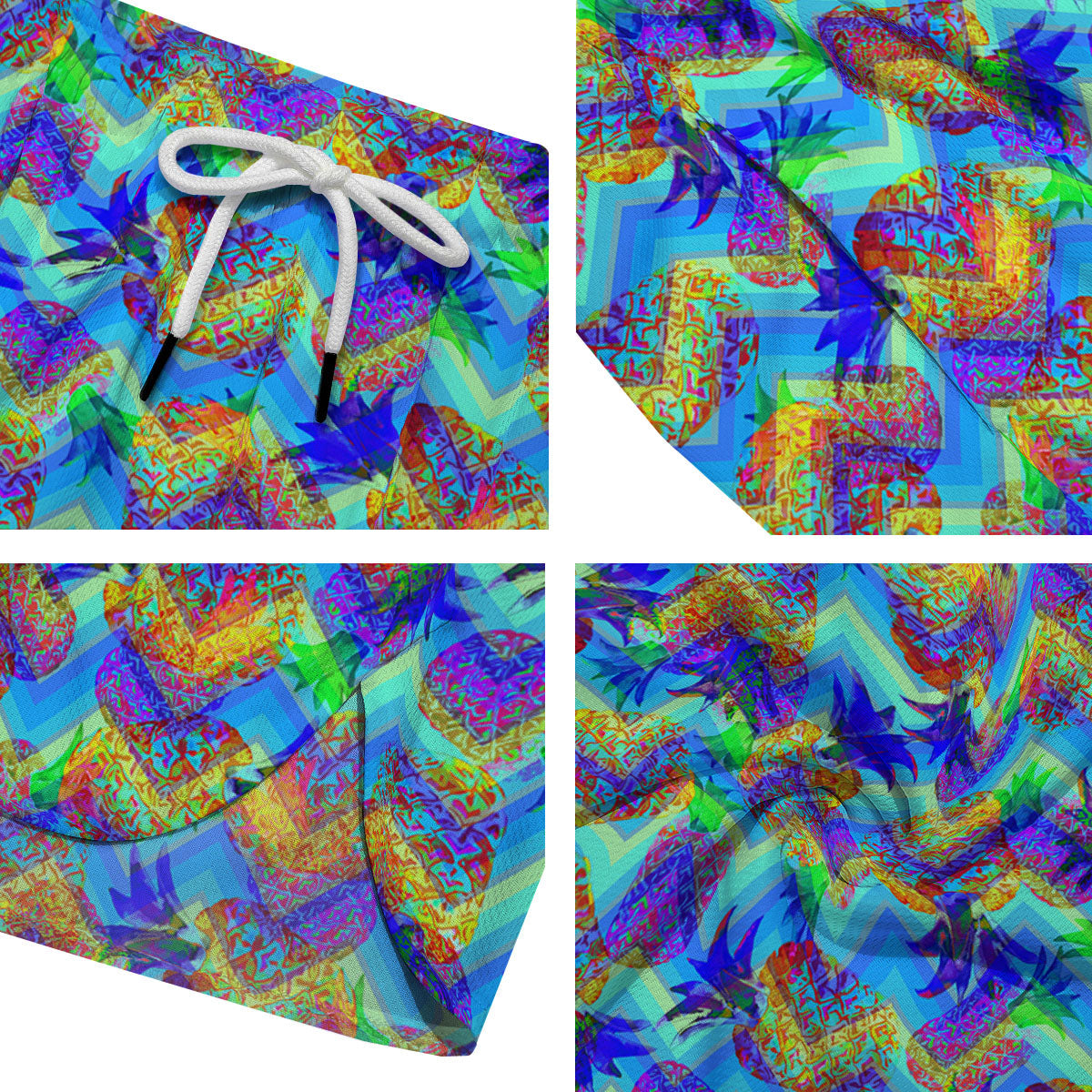 Zig Zag Pineapple Neon EDM Print Pattern Men's Running Shorts-grizzshop