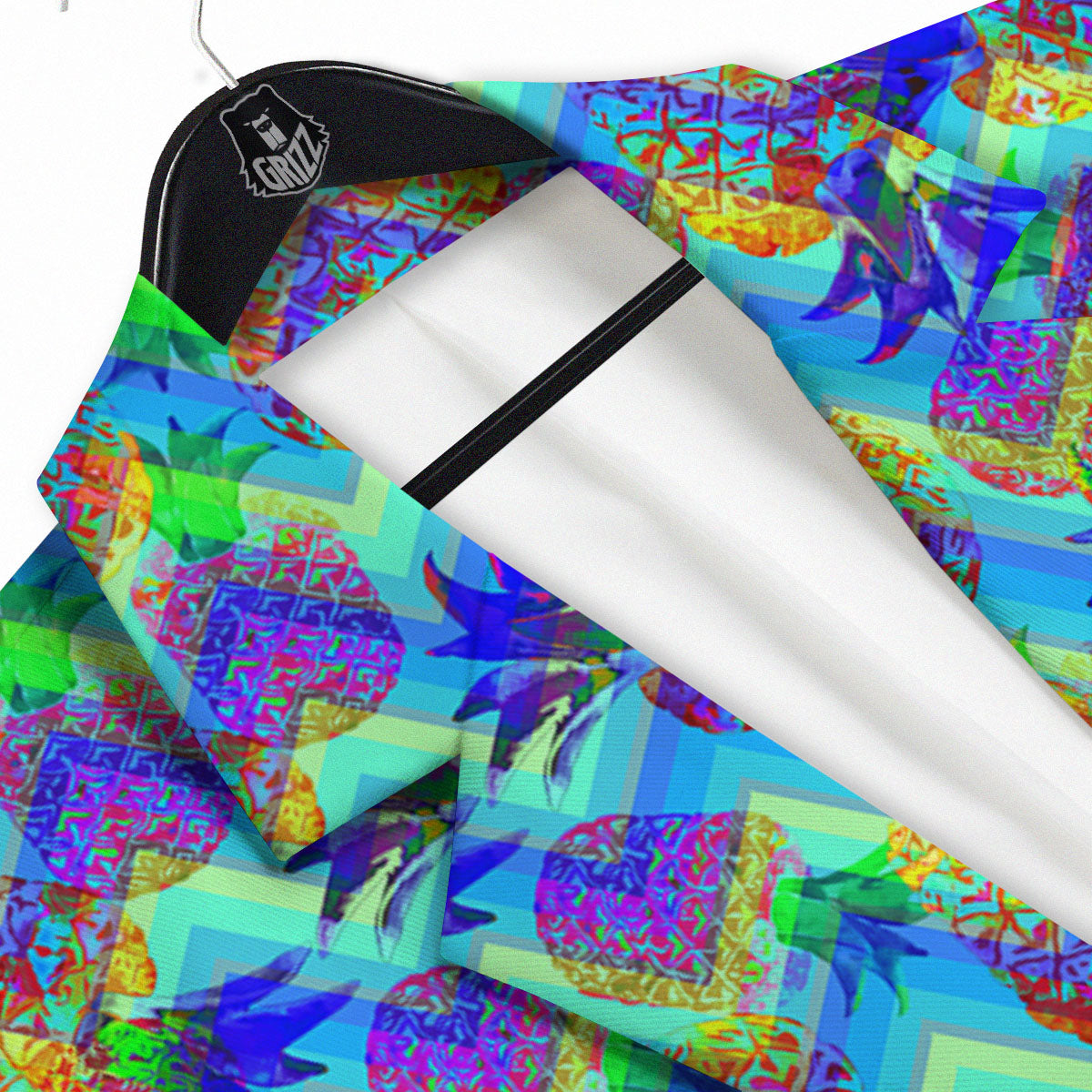 Zig Zag Pineapple Neon EDM Print Pattern Men's Sport Coat-grizzshop
