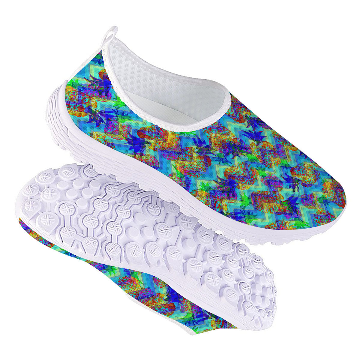 Zig Zag Pineapple Neon EDM Print Pattern Nurse Shoes-grizzshop