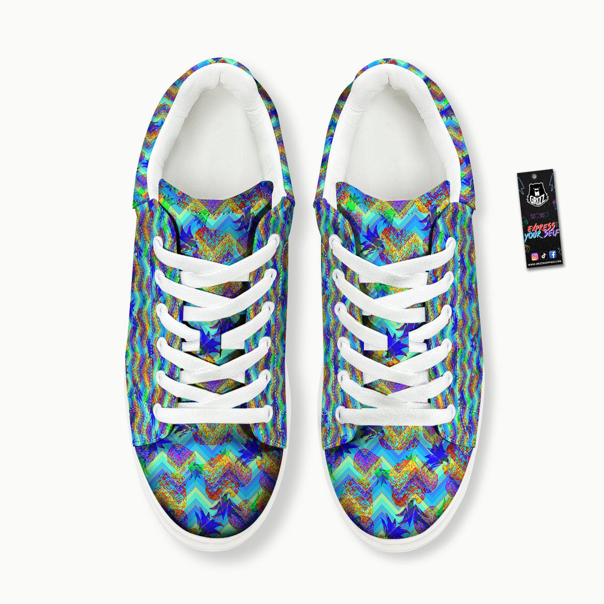 Zig Zag Pineapple Neon EDM Print Pattern Platform Shoes-grizzshop