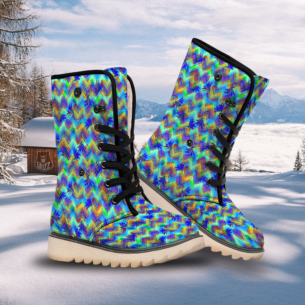 Zig Zag Pineapple Neon EDM Print Pattern Snow Boots-grizzshop