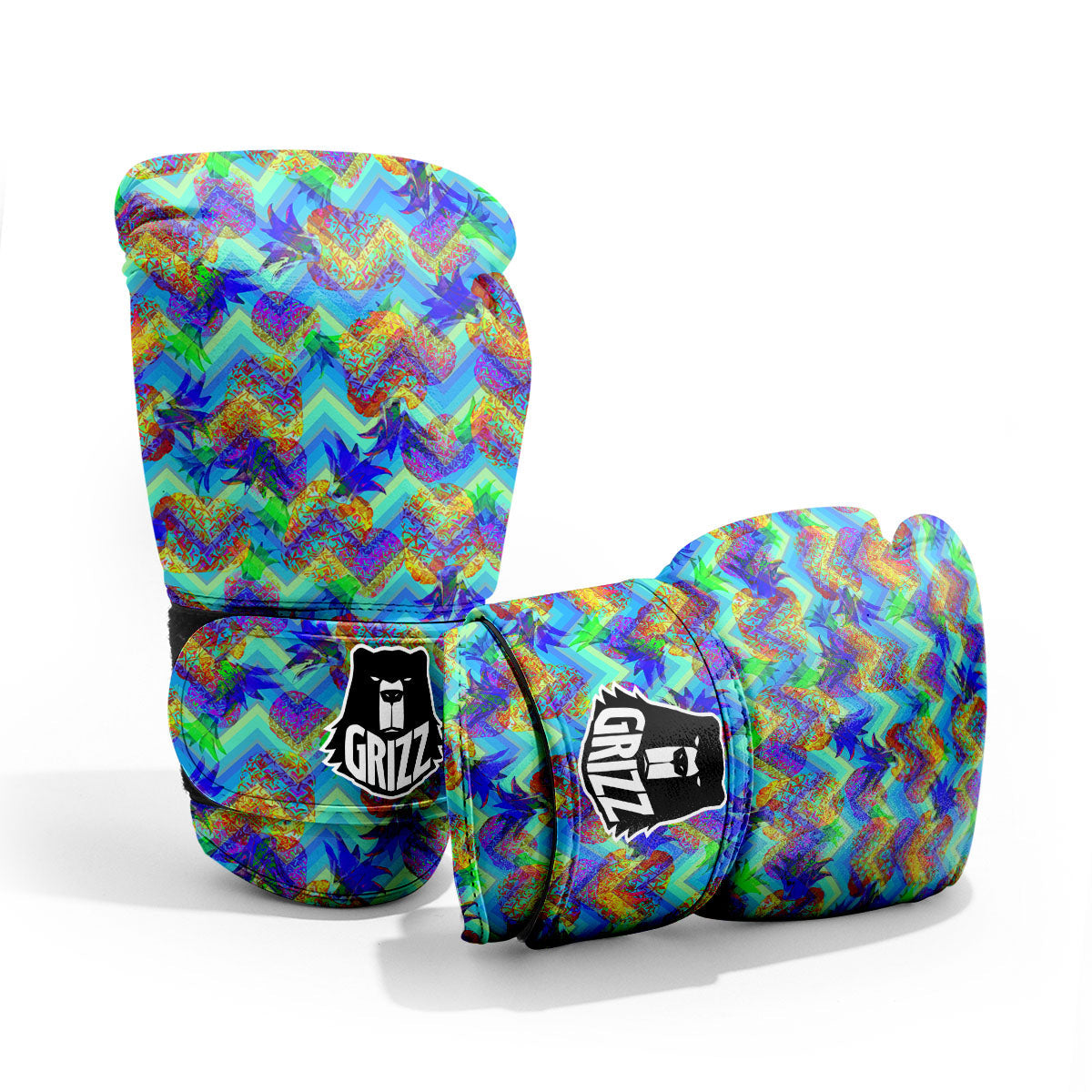 Zig Zag Pineapple Neon EDM Print Pattern Pro Boxing Glove