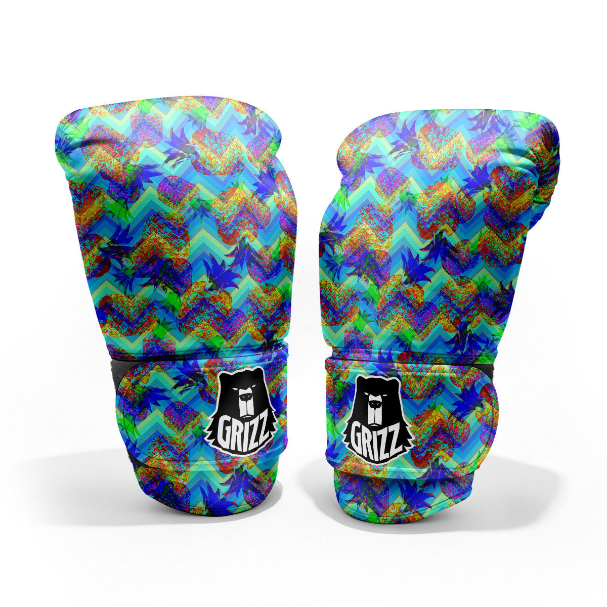 Zig Zag Pineapple Neon EDM Print Pattern Pro Boxing Glove