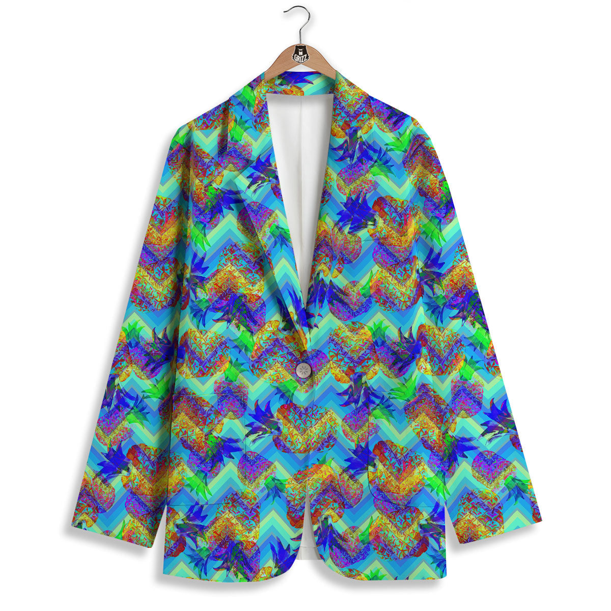 Zig Zag Pineapple Neon EDM Print Pattern Women's Blazer-grizzshop