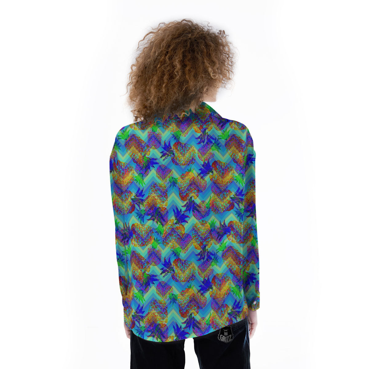 Zig Zag Pineapple Neon EDM Print Pattern Women's Long Sleeve Shirts-grizzshop