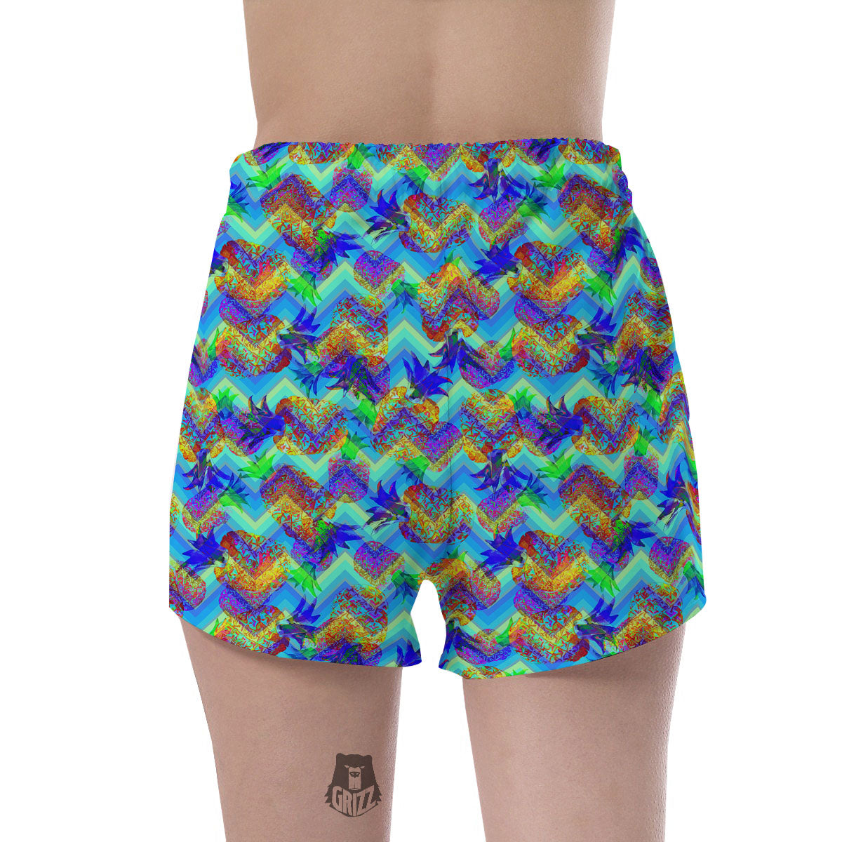 Zig Zag Pineapple Neon EDM Print Pattern Women's Shorts-grizzshop