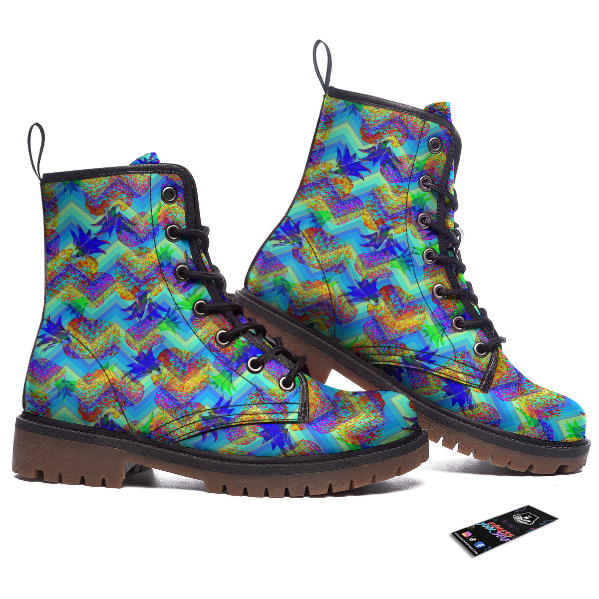 Zig Zag Pineapple Neon EDM Print Pattern Work Boots-grizzshop
