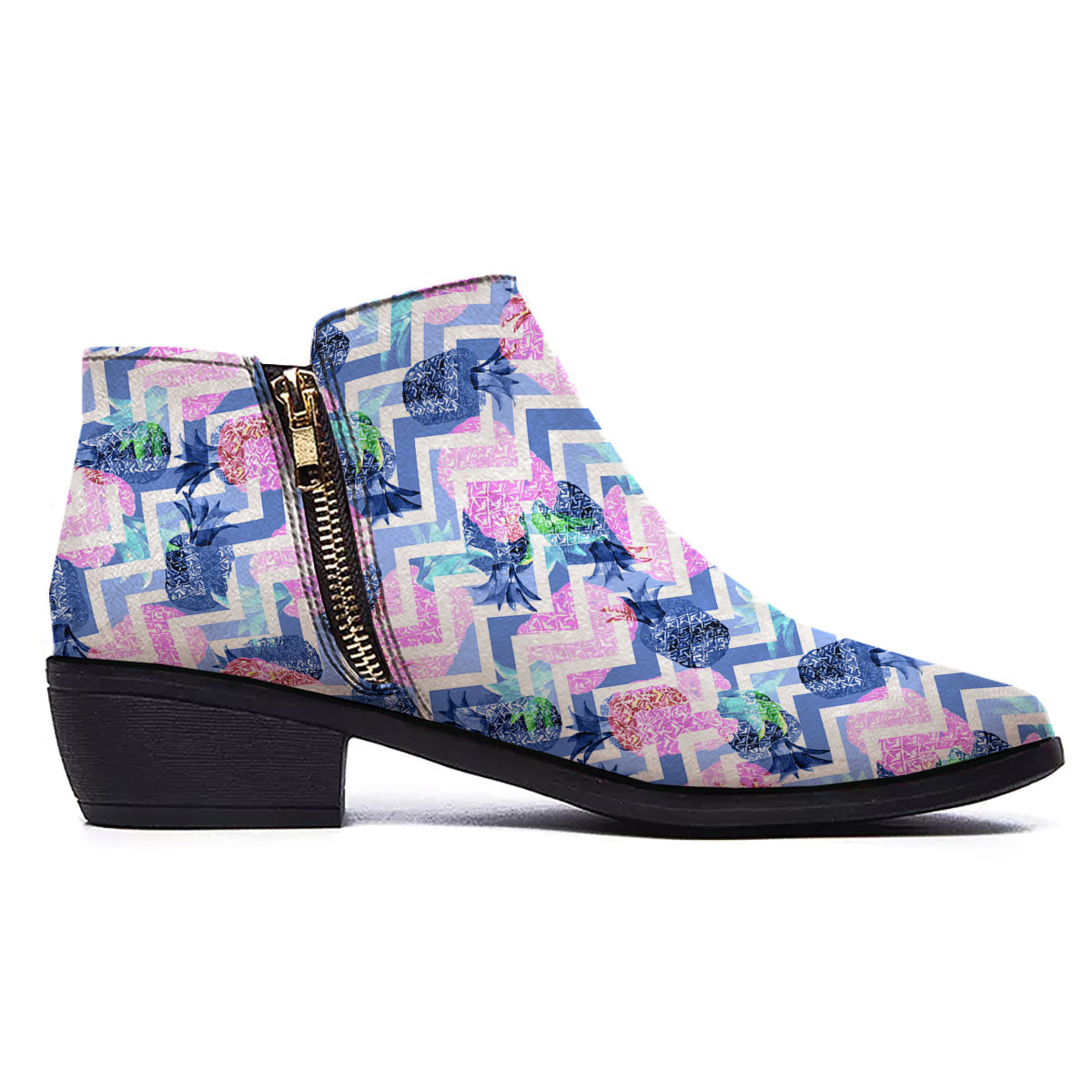 Zig Zag Pineapple Purple Print Pattern Ankle Boots-grizzshop