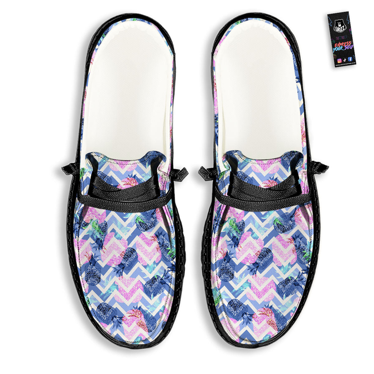 Zig Zag Pineapple Purple Print Pattern Black Loafers-grizzshop