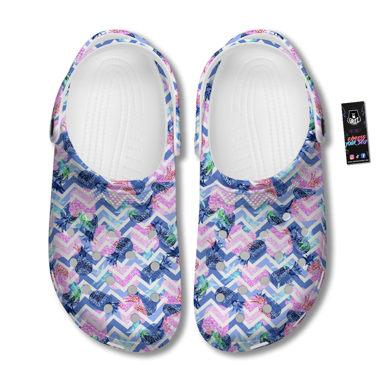 Zig Zag Pineapple Purple Print Pattern Clog-grizzshop