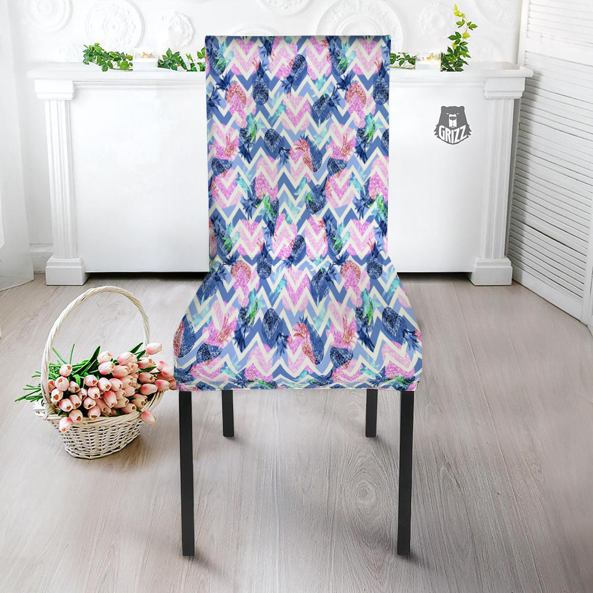 Zig Zag Pineapple Purple Print Pattern Dining Chair Slipcover-grizzshop