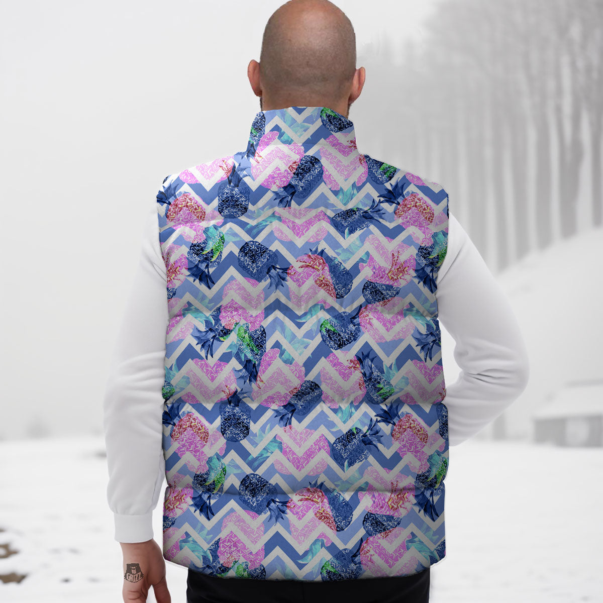 Zig Zag Pineapple Purple Print Pattern Down Vest-grizzshop