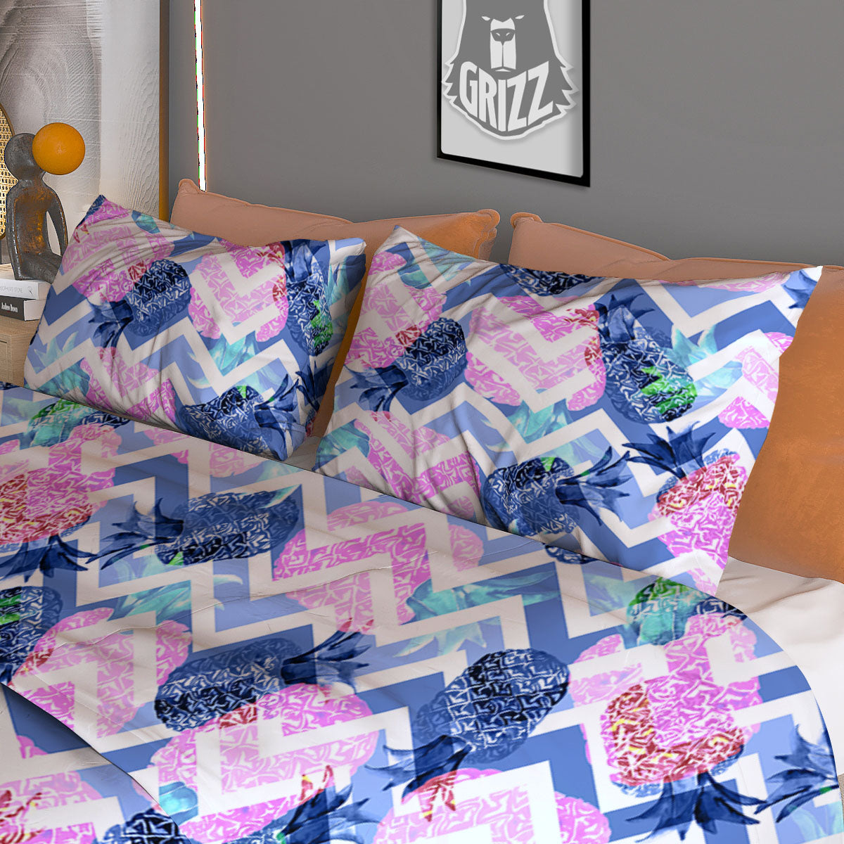 Zig Zag Pineapple Purple Print Pattern Duvet Cover Bedding Set
