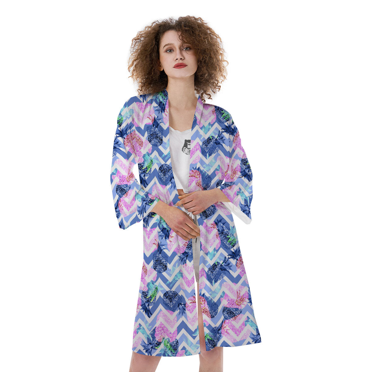 Zig Zag Pineapple Purple Print Pattern Kimono-grizzshop
